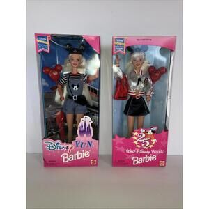 (2) Vintage 96’ Disney Fun Barbie Doll Mattel Disney Exclusive Mickey Mouse Mint